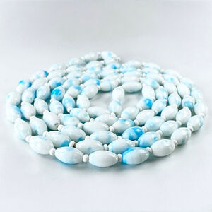 Vintage Austrian White & Blue Milk Glass Beaded Flapper Necklace. Art Deco Era